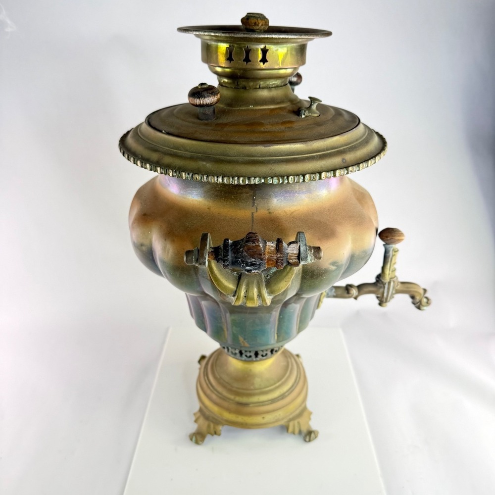 Antique 20" Russian Imperial Brass Samovar Batashev Tula Stamped Large 1896 Era - Picture 2 of 16